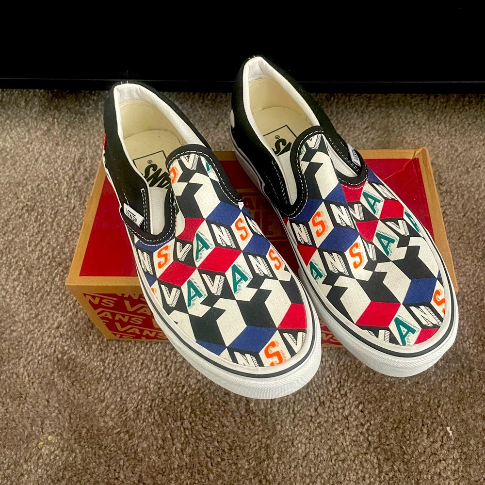 Vans Classic Slip On Checker Cube Multi Color-True white